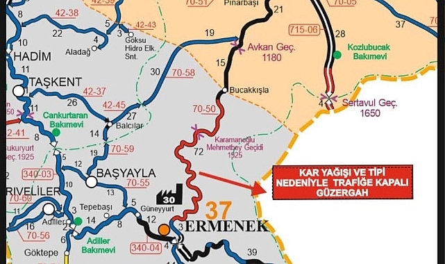 Ermenek Bucakkışla Yolu Trafiğe Kapandı
